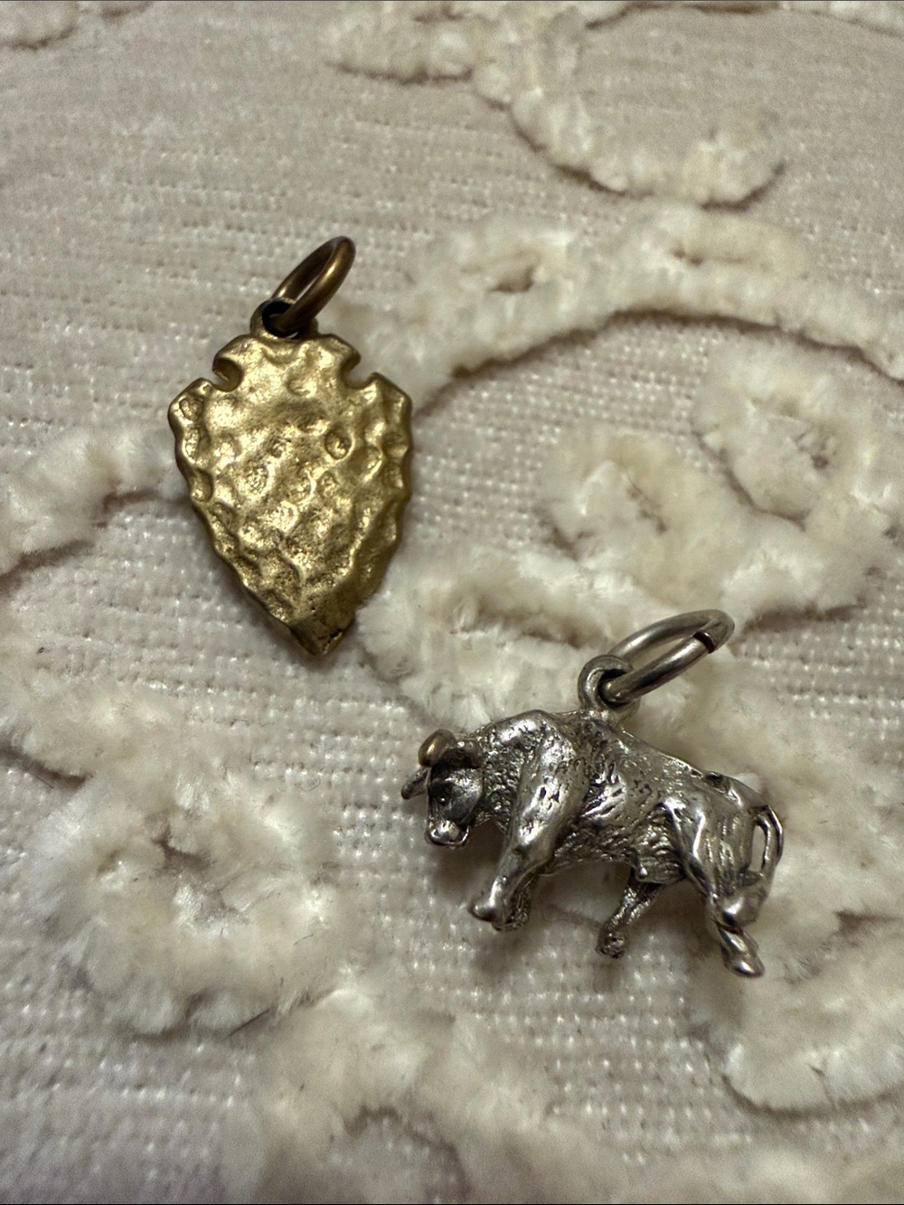 Gold Arrowhead Charm & Silver Bull Pendant - Mixed Metal Charms